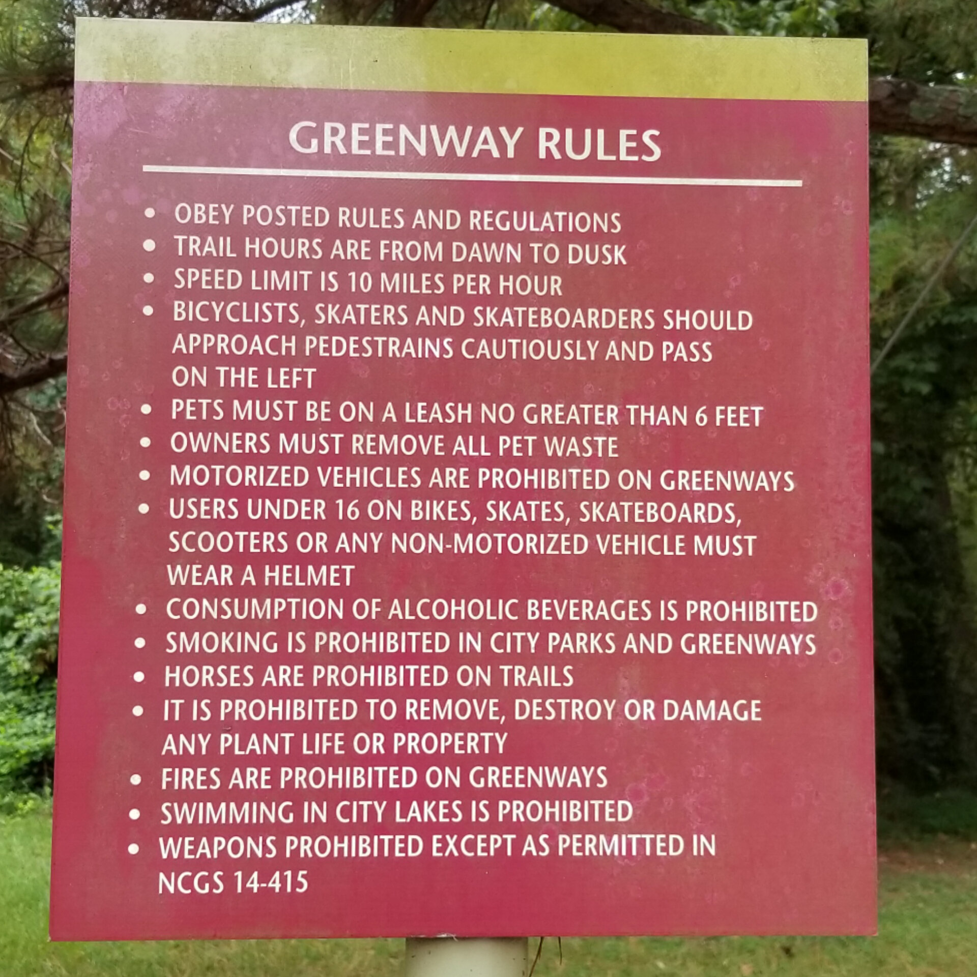 even on the greenway, rules are rules!